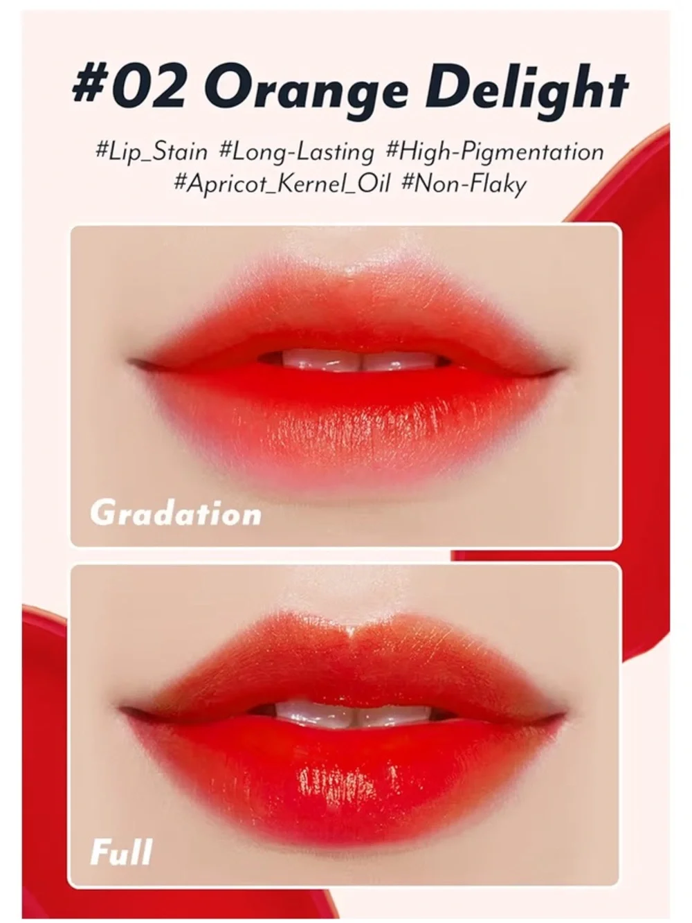 5/$22 I'M MEME Color Key Ring Water Gel Lip Tint in Shade 02 - Orange Delight